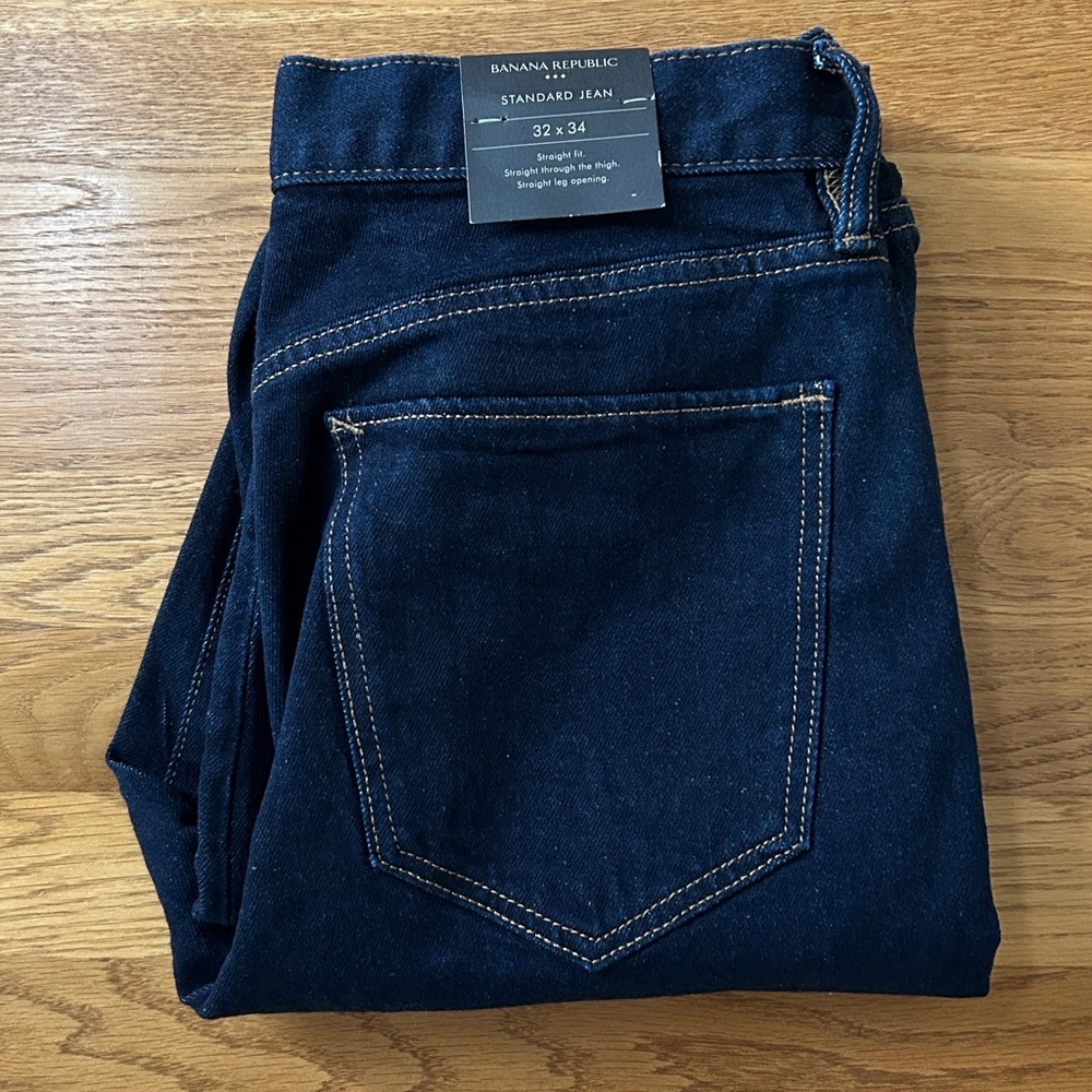 NEW Banana Republic Mens Size 32x34 Denim Straight Fit Standard Jeans Dark Wash